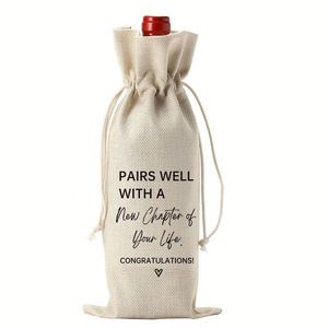 Bolsa de Regalo para Vino con Cordón, Diseño Rústico para Fiestas, Bolsa Personalizada con Patrón para Celebraciones - Product Image 2