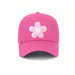Gorra de béisbol deportiva de gama alta con diseño de parche de flor de lentejuelas 100% algodón hebilla de Metal todas las estaciones - Product Image 2