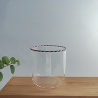 Vente en gros de tasses à café et à lait en verre borosilicate de haute qualité, faites à la main, avec un bord torsadé rouge et blanc, vaisselle en verre de 300 ml, passe au micro-ondes et au lave-vaisselle