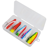 Lot de 5 leurres de pêche en métal avec hameçons triples pour achigan, brochet, truite, leurres rotatifs avec boîte de rangement pour achigan, truite, brochet d'eau douce