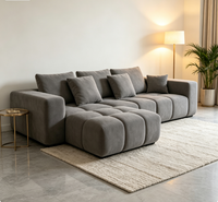 Canapé modulaire en forme de L, design Tofu gris, avec chaise longue, assise extra profonde, profil bas, tissu, pour appartement et hôtel