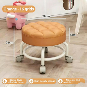Taburete giratorio de cuero con ruedas, altura ajustable, estilo chino, para uso doméstico, taburete bajo rodante, banco infantil con ruedas, silla móvil para sala de estar - Product Image 4