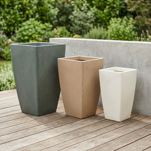 Jardinières carrées modernes en plastique pour extérieur, pots de fleurs de jardin au design minimaliste, gris, beige, blanc, style haut et fin - Product Image 1