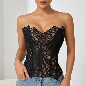 Nouveau Body Sexy pour Femme — Collection Printemps/Été : Broderies Florales, Laçage, Découpes et <span class=keywords><strong>Dos</strong></span> <span class=keywords><strong>Nu</strong></span> (Style Crop Top) - Product Image 3
