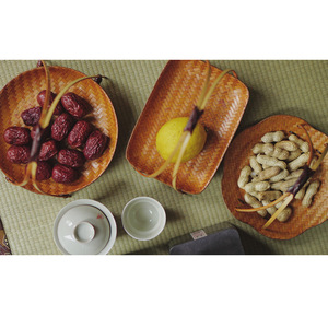 Handmade bamboo woven tea and snack basket with handle, small bamboo basket, Chinese retro style, pastry <b>plate</b> <b>rack</b>, detachable - Product Image 4