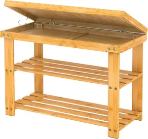 Rack de sapato de bambu, banco de madeira com prateleira de armazenamento para organizador de espaço pequeno, uso interno e externo