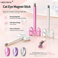 Tongkat Magnet Mata Kucing Pink Lucu dengan Pita, Alat Magnet Khusus untuk Gel Mata Kucing Kaca, Perlengkapan Seni Kuku