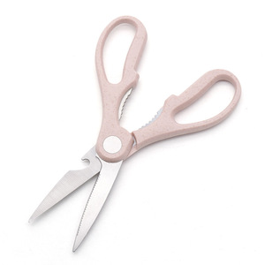 Kitchen Scissor Stainless Steel Pink Wheat Straw Straight Head Home Use Multi Purpose Food Cutting - Product Image 2