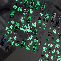 Autocollants pour ongles TSZS Halloween Glow in the Dark 5D, écologiques, gothiques, sorcière, vitrail, fantôme, crâne, pour nail art