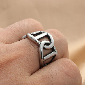 Men's <b>Silver</b> Letter <b>Ring</b> Geometric Retro Style Punk Jewelry Gift 280624 - Product Image 3