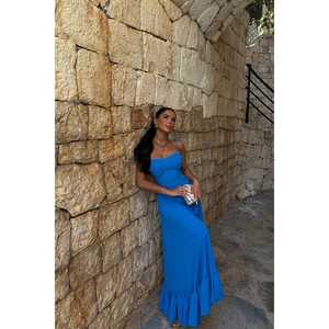 เดรสยาวสีน้ำเงินผูกโบว์ ดีไซน์ไฮโลว์ แต่งซิป สไตล์หรูหราสำหรับงานปาร์ตี้ ไซส์พลัส XS เหมาะสำหรับวันวาเลนไทน์ วันออกงานกลางคืน - Product Image 6