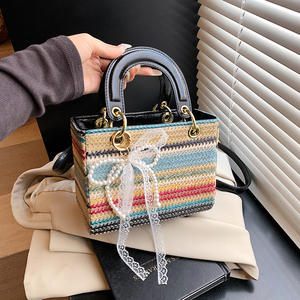 Bolsos Tote Pequeños de Diseño para Mujer, con Asa Única, Cierre de Cremallera y Correa de Hombro Cuadrada de Paja - Product Image 1