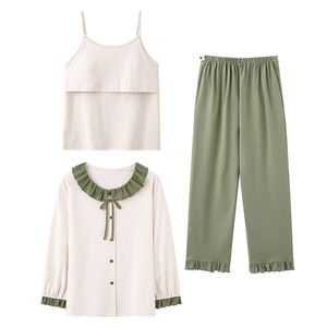 Pijamas de Maternidad de Algodón Puro Clase A con Sujetador Incorporado, Conjunto de Tres Piezas de Verano para Lactancia Materna, Ropa para Abril - Product Image 2