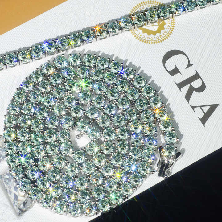GRAレアブルーグリーンモアッサナイトテニスチェーン925シルバー 