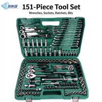 Coffret d'outils de réparation automobile 151 pièces : Clé à cliquet réversible et jeu de douilles CRV 1/4, 3/8, 1/2 pouce