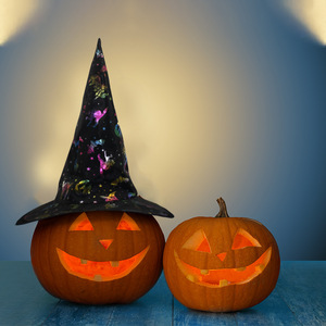 Venta al por mayor accesorios <span class=keywords><strong>para</strong></span> disfraces <span class=keywords><strong>de</strong></span> Halloween calabaza murciélago impreso <span class=keywords><strong>sombrero</strong></span> <span class=keywords><strong>de</strong></span> mago mascarada vestir <span class=keywords><strong>sombrero</strong></span> <span class=keywords><strong>de</strong></span> <span class=keywords><strong>bruja</strong></span> mágica - Product Image 2