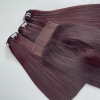 Meilleures ventes ! Extensions de cheveux lisses naturels, qualité supérieure, double épaisseur, Remy vierges, couleur vin rouge, en trame