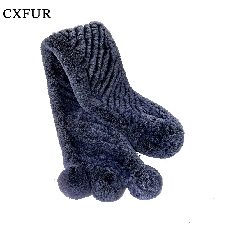 CX-S-30A Short Design European Plush Genuine Rex Rabbit Fur Knitted Scarf for Women