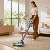 Aspirateur sans fil 260W 27000PA 45 min d'autonomie Brosse motorisée pour lit Tuyau flexible Écran tactile LED Mode automatique Utilisation domestique et automobile HEPA