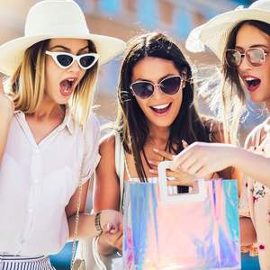 Custom <b>Clear</b> Reusable Tote PVC Gift <b>Wrap</b> Handbags Waterproof Shopping Bags Large Holographic Gift Bags for Wedding - Product Image 4