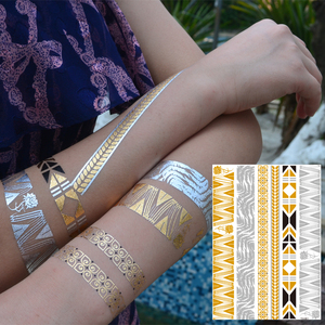 Pegatinas de Tatuajes Temporales Metálicos Dorados y Plateados para Brazos y Muñecas, Arte Corporal Impermeable para Mujeres, Decoración para Fiestas y Festivales - Product Image 1