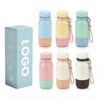 Botol Air Vakum Isolasi Stainless Steel 450ml, Termos Portabel untuk Perjalanan dengan Tali Pegangan, Botol Minum yang Dapat Digunakan Kembali