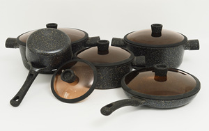 Juego de Utensilios de Cocina Metálicos Ecológicos Antiadherentes Apilables de 5 Piezas, Clásico, con Mango de Baquelita de Fácil Agarre, Ollas/Sartenes de Aluminio Duraderas - Product Image 5