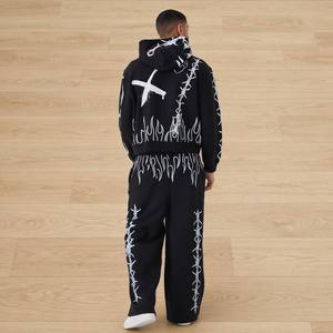 Conjunto de Chándal para Hombre de Algodón con Forro Polar, Estilo Urbano Y2K Grunge, con Gráfico de Corazón de Cereza y Llama, Cremallera Completa y Pierna Ancha, Venta al por Mayor Personalizada - Product Image 2
