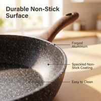Poêle à frire profonde en aluminium durable avec revêtement antiadhésif, compatible induction, poignée effet bois, vente en gros, ustensiles de cuisine personnalisés