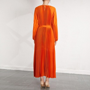 High Quality Eco-Friendly Breathable Woven Pleated Maxi Natural Waist Loose Long Sleeve Vintage Casual Autumn 2025 New Dress - Product Image 6