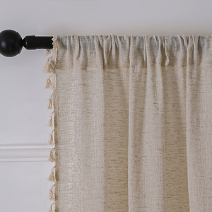 Cortinas de <span class=keywords><strong>colores</strong></span> naturales semisombreadas de granja, cortinas transparentes de lino grueso con borlas - Product Image 3