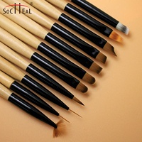 Ensemble de 11 pinceaux à ongles en gel durables en bois, marque privée personnalisée, haute qualité, nylon importé, outils de manucure, dessin d'ongles