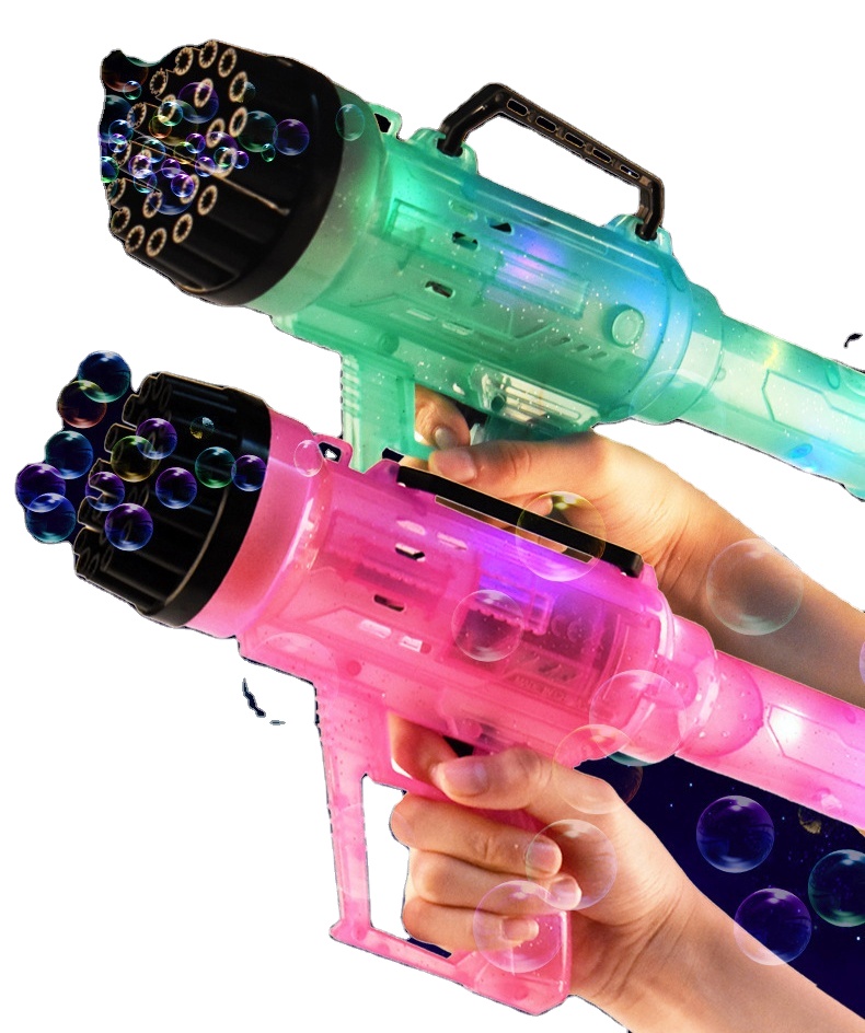 Горячая Распродажа, новинка, наружный пластиковый пистолет для стрельбы в виде гэтлинга с 21 отверстием, пулемет для стрельбы пузырьками, игрушка с подсветкой, красочная пузырьковая выдувка, игра для детей