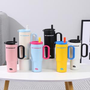 24oz 720ml Travel Car <b>Macaron</b> Handle Tumbler Vacuum Mug Lid Straw Non-Slip Base OEM ODM Vibrant Color - Product Image 1