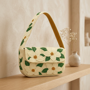 Handmade <b>Straw</b> Satchel Bag With Floral Embroidery Shoulder Strap Casual Daily Use - Product Image 2
