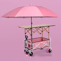 Chariot de plage pliable en acier à faible teneur en carbone avec parasol réglable et table latérale pour le camping, les courses et les sorties à la plage