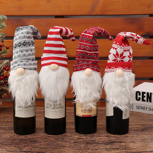 Sang Trọng Giáng Sinh Trang Trí Faceless Búp Bê Rượu Vang Chai Bìa Dệt Kim Rừng Người Già Nhà Hàng Trang Trí Với Phong Cách Thanh Lịch - Product Image 1