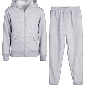 Ensemble de survêtement gris à capuche et fermeture éclair pour garçons, manches longues, couleur unie, décontracté, avec poches latérales, pour l'automne - Product Image 2