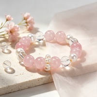 Bracelet artisanal de luxe en pierres précieuses, perles de quartz rose naturel de Madagascar et quartz clair, pierres énergétiques de guérison