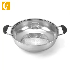 Panci Stockpot Stainless Steel 410, Panci Induksi Hot Pot dengan Penutup Kaca 30Cm Anti Lengket