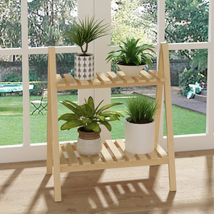 Support à fleurs en bois massif à trois niveaux, étagère pliable, pour salon, utilisation intérieure et extérieure - Product Image 1
