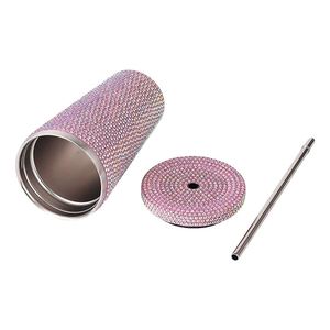 Tasses isothermes en acier inoxydable de 500 ml et 750 ml, 8 couleurs, avec paille, motif diamant uni - Product Image 3