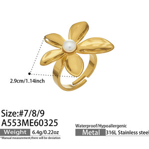 <b>Custom</b> <b>Ring</b> Bulk Non Tarnish 316L Stainless Steel 14k 18k Gold Plated Fine Flower Pearl <b>Ring</b> for Women - Product Image 6