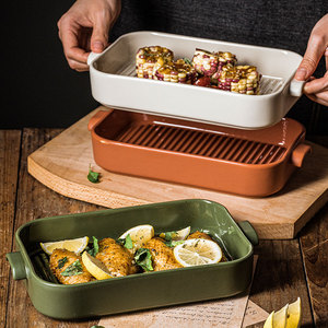 Plateaux de cuisson rectangulaires modernes personnalisés, ustensiles de cuisson <span class=keywords><strong>en</strong></span> céramique, grès, gâteau, pain, <span class=keywords><strong>plat</strong></span> de <span class=keywords><strong>four</strong></span> - Product Image 2