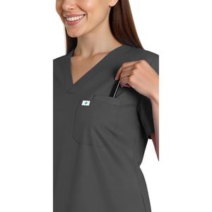 FOXA Women's Scrub Set V-Neck Top <b>Cargo</b> <b>Pants</b> 4-Way <b>Stretch</b> Hospital Uniforms - Product Image 4
