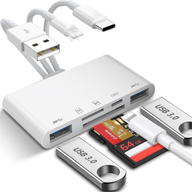 5-in-1 Multi-Device USB OTG Adapter for Micro SD TF Card Slots Supports SD/Micro SD/SDHC/SDXC/MMC Charging Compatible iPhone Pad