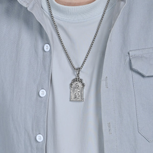Collar clásico estilo yunnique de la Virgen María, diseño unisex, acero titanio chapado en oro, diseño exclusivo, joya hip-hop - Product Image 2