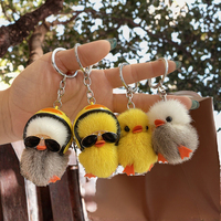 Pendentif de sac et porte-clés en peluche canard mignon avec pompon en fourrure de lapin, doux et adorable, ornements pour sac à dos et porte-clés