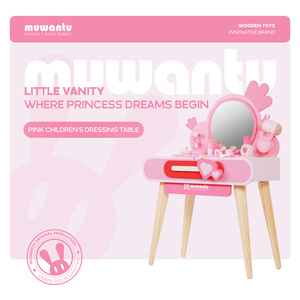 MUWANTU Table <span class=keywords><strong>de</strong></span> Maquillage Montessori en Bois pour Enfants, Ensemble Coiffeuse avec Miroir et Tabouret pour Jeu <span class=keywords><strong>d</strong></span>'Imitation des Petites Filles - Product Image 5