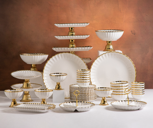 Précommande en stock LOMATO 16/18/24 pièces, porcelaine émaillée dorée gaufrée, écologique, durable, cadeaux d'affaires modernes de luxe - Product Image 4